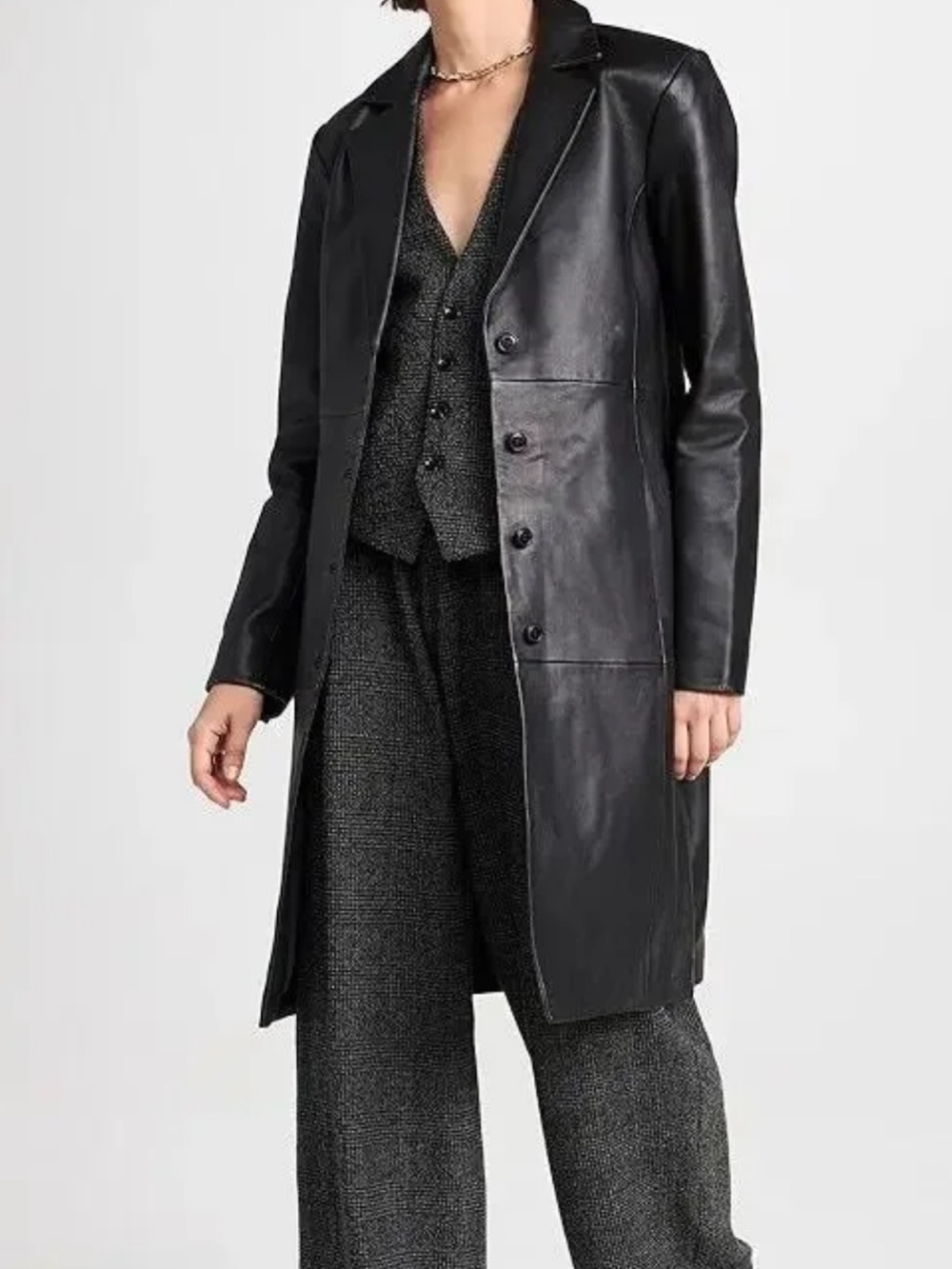 Reformation Veda Black Leather Mid-Length Blazer